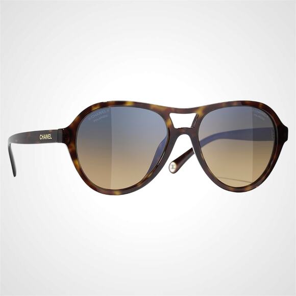 New CHANEL Sunglasses Brown Havana Polarized Lens Pilot Aviator